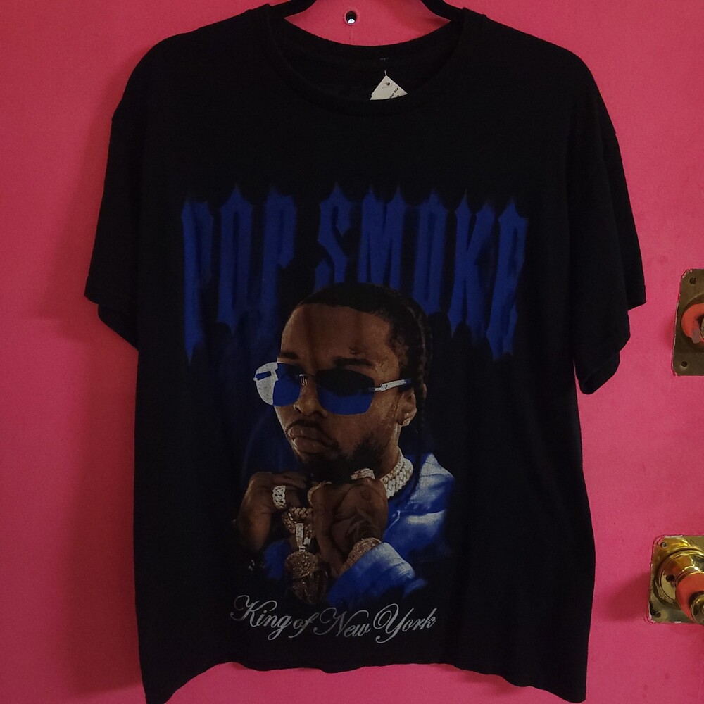 Pop Smoke L Black Cotton T-Shirt King of New York Graphic Tee